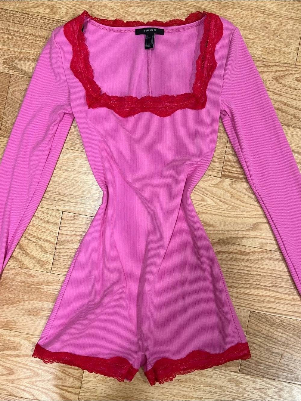 Forever 21 Pink Tank with Red Lace Trim